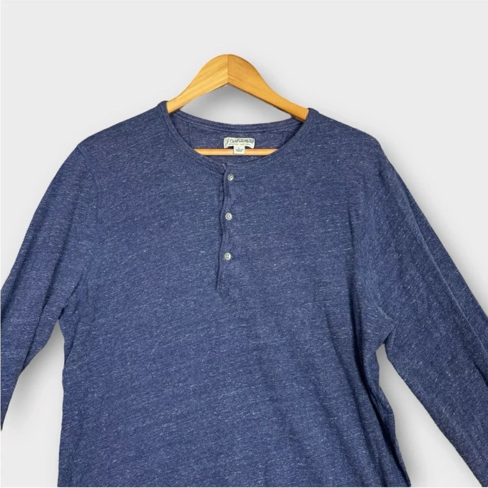 J.CREW Knit Goods Cotton Henley Shirt Long Sleeve Heather Blue Mens Size Large